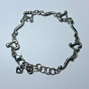 Brighton Tuscan Heart Link Bracelet Silver Plated Open Scroll Hearts 7-8 In